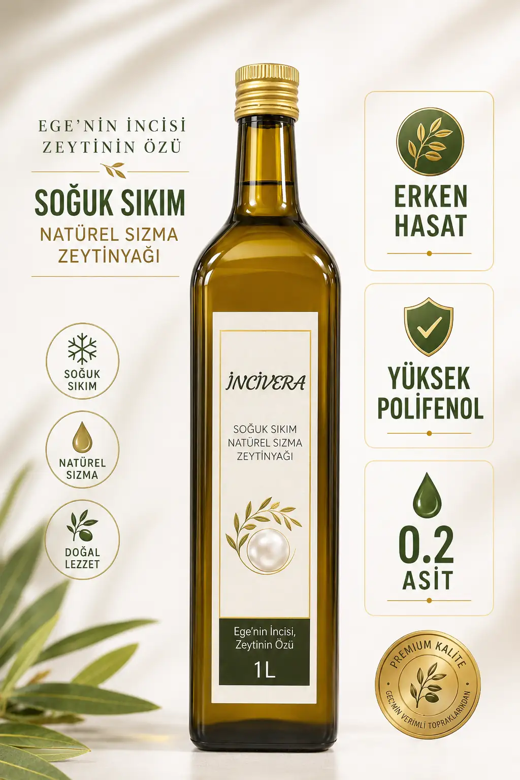Ürün görseli: Erken Hasat 0.2 Asit 1 Litre Zeytinyağı